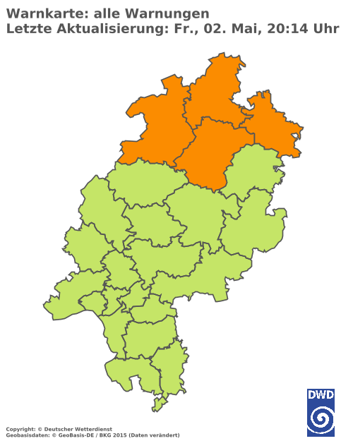 Aktuelle Wetterwarnungen für  Wetteraukreis