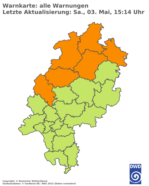 Aktuelle Wetterwarnungen für  Wetteraukreis