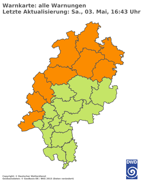 Aktuelle Wetterwarnungen für  Wetteraukreis