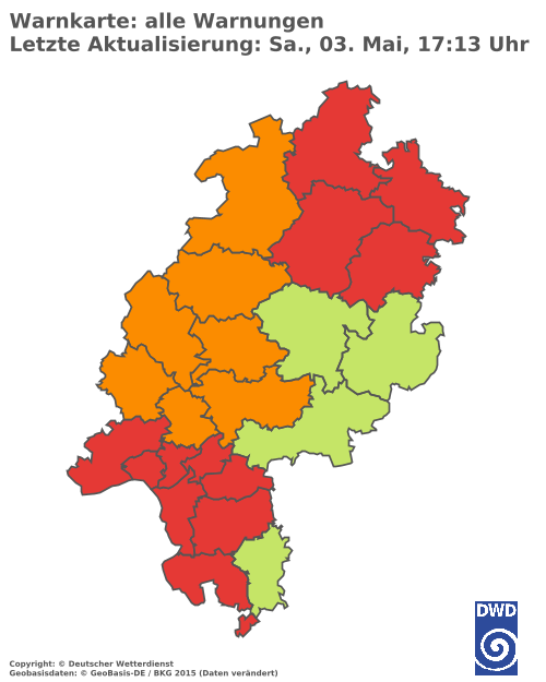 Aktuelle Wetterwarnungen für  Wetteraukreis