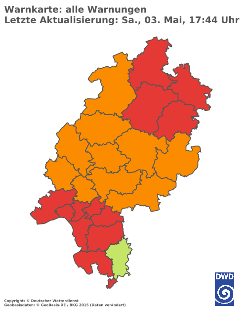 Aktuelle Wetterwarnungen für  Wetteraukreis