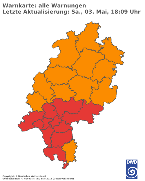 Aktuelle Wetterwarnungen für  Wetteraukreis