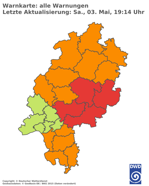 Aktuelle Wetterwarnungen für  Wetteraukreis