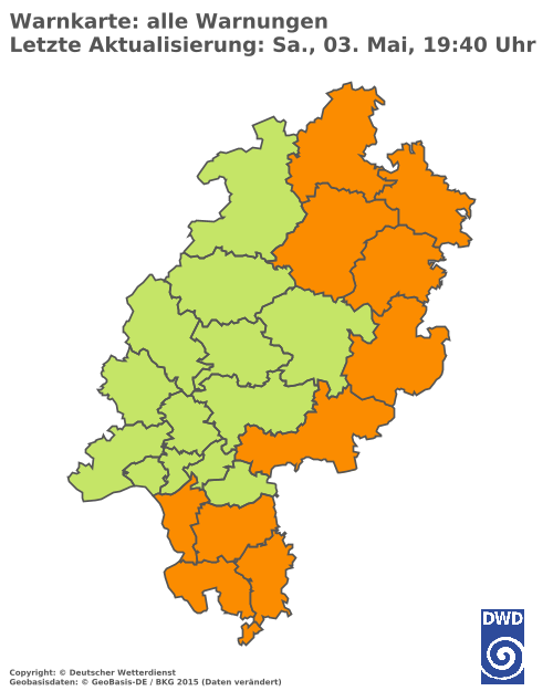 Aktuelle Wetterwarnungen für  Wetteraukreis